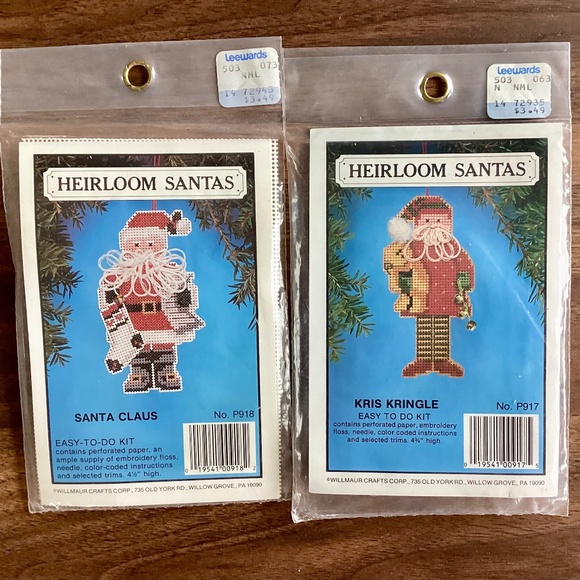 VTG 2 Ps Willmaur Crafts Heirloom Santas Kits Cross Stitch Christmas Ornaments - Picture 1 of 11